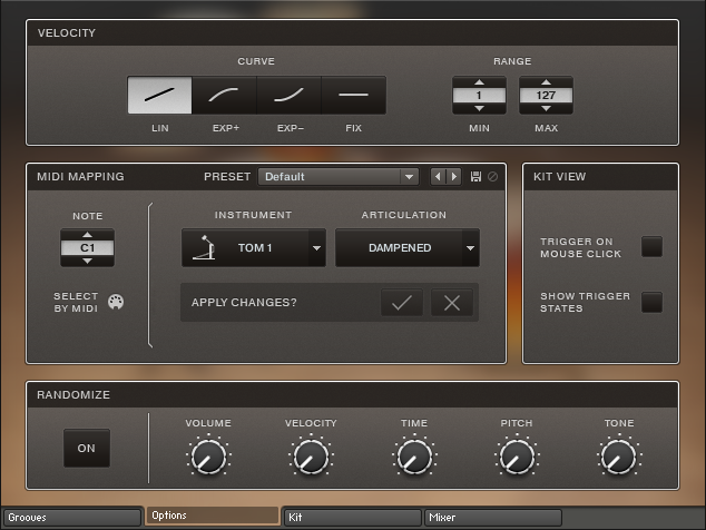 NI Abbey Road Drummer - Options Page